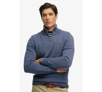 Strickpullover SUPERDRY "COTTON KNIT HENLEY", Herren, Gr. XXL, soft navy, Strick, Obermaterial: 100% Baumwolle, unifarben, slim fit hüftlang, Rundhals, Rippbündchen, Pullover Strickpullover, aus Baumw