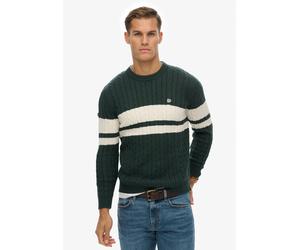 Strickpullover SUPERDRY "Cotton Stripe Cable Jumper", Herren, Gr. XL, eagle grün, bone weiß, Strick, Obermaterial: 100% Baumwolle, regular fit normal, Rundhals, Rippbündchen, Pullover Strickpullover,