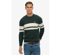 Strickpullover SUPERDRY "Cotton Stripe Cable Jumper", Herren, Gr. XXL, eagle grün, bone weiß, Strick, Obermaterial: 100% Baumwolle, colorblocking, regular fit normal, Rundhals, Rippbündchen, Pullover