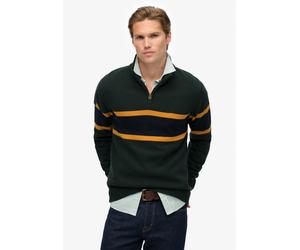 Strickpullover SUPERDRY "Cotton Stripe Half Zip Knit", Herren, Gr. M, eagle grün, eclipse navy, Strick, Obermaterial: 100% Baumwolle, gemustert, normal, Rundhals, Rippbündchen, Pullover Strickpullover