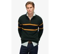 Strickpullover SUPERDRY "Cotton Stripe Half Zip Knit", Herren, Gr. S, eagle grün, eclipse navy, Strick, Obermaterial: 100% Baumwolle, gemustert, normal, Rundhals, Rippbündchen, Pullover Strickpullover