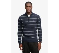 Strickpullover SUPERDRY "COTTON STRIPE HALF ZIP KNIT", Herren, Gr. XL, blau (navy, weiß thin stripe), Strick, Obermaterial: 100% Baumwolle, gestreift, slim fit normal, ohne Ausschnitt, Bündchen, Pullo