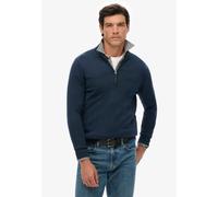 Strickpullover SUPERDRY "ESSENTIALS COTTON HALF ZIP", Herren, Gr. L, denim navy marl, Strick, Obermaterial: 100% Baumwolle, meliert, slim fit hüftlang, Rundhals, Rippbündchen, Pullover Strickpullover