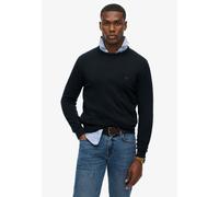 Strickpullover SUPERDRY "ESSENTIALS COTTON JUMPER", Herren, Gr. L, schwarz (eclipse navy), Strick, Obermaterial: 100% Baumwolle, meliert, relaxed fit normal, Rundhals, Rippbündchen, Pullover Strickpul
