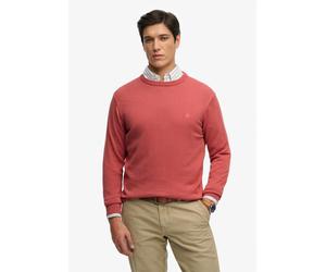 Strickpullover SUPERDRY "ESSENTIALS COTTON JUMPER", Herren, Gr. M, rot (rose marl), Strick, Obermaterial: 100% Baumwolle, meliert, relaxed fit normal, Rundhals, Rippbündchen, Pullover Strickpullover,
