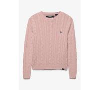 Strickpullover SUPERDRY "ESSENTIALS SD&CO CABLE JUMPER", Damen, Gr. L, pale pink, Strick, Obermaterial: 100% Polyacryl, unifarben, relaxed fit normal, Rundhals, Bündchen, Pullover Strickpullover, Kuns