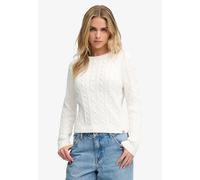 Strickpullover SUPERDRY "ESSENTIALS SD&CO CABLE JUMPER", Damen, Gr. S, ecru, Strick, Obermaterial: 100% Polyacryl, unifarben, relaxed fit normal, Rundhals, Bündchen, Pullover Strickpullover, Kunstfase