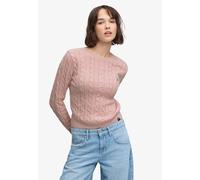 Strickpullover SUPERDRY "ESSENTIALS SD&CO CABLE JUMPER", Damen, Gr. S, rosa (pale pink), Strick, Obermaterial: 100% Polyacryl, unifarben, relaxed fit normal, Rundhals, Bündchen, Pullover Strickpullove
