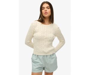Strickpullover SUPERDRY "ESSENTIALS SLIM CABLE JUMPER", Damen, Gr. L, ecru, Strick, Obermaterial: 100% Polyacryl, unifarben, relaxed fit normal, Rundhals, Rippbündchen, Pullover Strickpullover (823583