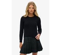 Strickpullover SUPERDRY "ESSENTIALS SLIM CABLE JUMPER", Damen, Gr. S, eclipse navy, Strick, Obermaterial: 100% Polyacryl, unifarben, relaxed fit normal, Rundhals, Rippbündchen, Pullover Strickpullover