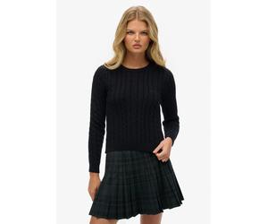 Strickpullover SUPERDRY "ESSENTIALS SLIM CABLE JUMPER", Damen, Gr. S, eclipse navy, Strick, Obermaterial: 100% Polyacryl, unifarben, relaxed fit normal, Rundhals, Rippbündchen, Pullover Strickpullover