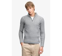 Strickpullover SUPERDRY "JACOB CABLE HALF ZIP KNIT", Herren, Gr. L, grau (mid grau), Strick, Obermaterial: 70% Polyacryl, 30% Wolle, unifarben, slim fit normal, ohne Ausschnitt, Bündchen, Pullover Str