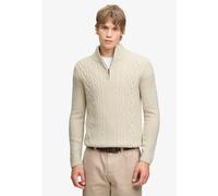 Strickpullover SUPERDRY "JACOB CABLE HALF ZIP KNIT", Herren, Gr. XL, beige (ecru), Strick, Obermaterial: 70% Polyacryl, 30% Wolle, unifarben, slim fit normal, ohne Ausschnitt, Bündchen, Pullover Stric