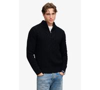 Strickpullover SUPERDRY "JACOB CABLE HALF ZIP KNIT", Herren, Gr. XXL, schwarz (eclipse navy), Strick, Obermaterial: 70% Polyacryl, 30% Wolle, unifarben, slim fit normal, ohne Ausschnitt, Bündchen, Pul