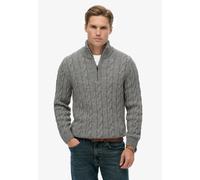 Strickpullover SUPERDRY "JACOB CABLE KNIT HALF ZIP", Herren, Gr. XXL, grau (mid grau), Strick, Obermaterial: 70% Polyacryl, 30% Wolle, unifarben, slim fit hüftlang, Rundhals, Pullover Strickpullover (