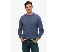 Strickpullover SUPERDRY "PREPPY COTTON JUMPER", Herren, Gr. M, blau (soft navy), Strick, Obermaterial: 100% Baumwolle, unifarben, regular fit normal, Rundhals, Bündchen, Pullover Strickpullover, Baumw