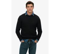 Strickpullover SUPERDRY "PREPPY COTTON JUMPER", Herren, Gr. M, schwarz, Strick, Obermaterial: 100% Baumwolle, unifarben, regular fit normal, Rundhals, Bündchen, Pullover Strickpullover, Baumwolle, reg