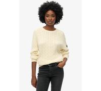 Strickpullover SUPERDRY "SLOUCHY CABLE KNIT", Damen, Gr. M, weiß (natural weiß), Strick, Obermaterial: 100% Baumwolle, unifarben, loose fit normal, Rundhals, Rippbündchen, Pullover Strickpullover, Loo