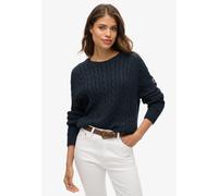 Strickpullover SUPERDRY "SLOUCHY CABLE KNIT", Damen, Gr. S, blau (deep navy), Strick, Obermaterial: 100% Baumwolle, unifarben, loose fit normal, Rundhals, Rippbündchen, Pullover Strickpullover (969662