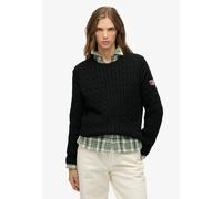 Strickpullover SUPERDRY "SLOUCHY CABLE KNIT", Damen, Gr. S, schwarz, Strick, Obermaterial: 100% Baumwolle, unifarben, loose fit normal, Rundhals, Strickbündchen, Pullover Strickpullover, Baumwolle, lo