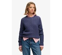 Strickpullover SUPERDRY "SLOUCHY CABLE KNIT", Damen, Gr. XL, blau (soft navy), Strick, Obermaterial: 100% Baumwolle, unifarben, loose fit normal, Rundhals, Strickbündchen, Pullover Strickpullover, Bau