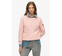 Strickpullover SUPERDRY "SLOUCHY CABLE KNIT", Damen, Gr. XL, rosa (pale pink), Strick, Obermaterial: 100% Baumwolle, unifarben, loose fit normal, Rundhals, Strickbündchen, Pullover Strickpullover, Bau
