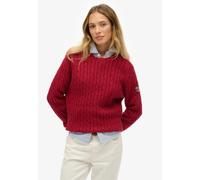 Strickpullover SUPERDRY "SLOUCHY CABLE KNIT", Damen, Gr. XL, rot (bordeaux rot), Strick, Obermaterial: 100% Baumwolle, unifarben, loose fit normal, Rundhals, Strickbündchen, Pullover Strickpullover, B