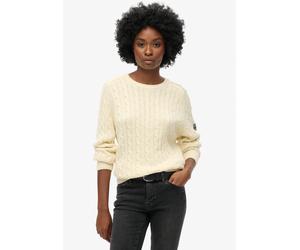 Strickpullover SUPERDRY "SLOUCHY CABLE KNIT", Damen, Gr. XS, weiß (natural weiß), Strick, Obermaterial: 100% Baumwolle, unifarben, loose fit normal, Rundhals, Rippbündchen, Pullover Strickpullover (11