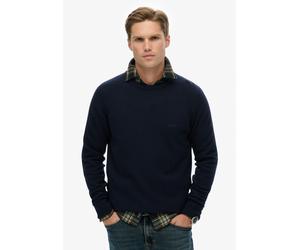 Strickpullover SUPERDRY "WOOL BLEND JUMPER", Herren, Gr. S, charrot navy marl, Strick, Obermaterial: 35% Wolle, 35% Nylon, 30% Baumwolle, meliert, regular fit normal, Rundhals, Rippbündchen, Pullover 