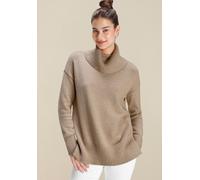 Strickpullover TAMARIS "aus weicher Viskosemischung", Damen, Gr. 36/38, beige (sand mélange), Strick, Obermaterial: 50% Viskose, 28% Polyester, 22% Polyamid, meliert, unifarben, lässig geschnitten hüf