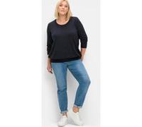 Rundhalspullover SHEEGO "Rundhalspullover", Damen, Gr. 44/46, blau (tiefblau), 60% Viskose, 40% Polyester, unifarben, Pullover Rundhalspullover (81720417-44) tiefblau