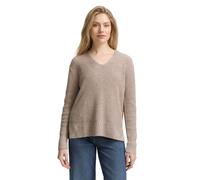 Strickpullover TOM TAILOR, Damen, Gr. S, beige (soft taupe melange), Rippstrick, Obermaterial: 55% Baumwolle, 25% Polyacryl, 20% Polyester, Strukturmuster, regular fit taillenbedeckt, V-Ausschnitt, Pu
