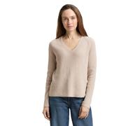 Strickpullover TOM TAILOR, Damen, Gr. XL, dusty alabaster melange, Strick, Obermaterial: 100% Baumwolle, meliert, regular fit normal, V-Ausschnitt, Rippbündchen, Pullover Strickpullover, mit Rippbündc