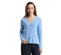 Strickpullover TOM TAILOR, Damen, Gr. XL, light fjord blau, Strick, Obermaterial: 100% Baumwolle, unifarben, regular fit normal, V-Ausschnitt, Rippbündchen, Pullover Strickpullover, mit Rippbündchen (