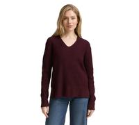 Strickpullover TOM TAILOR, Damen, Gr. XS, rot (dunkelrot melange), Rippstrick, Obermaterial: 55% Baumwolle, 25% Polyacryl, 20% Polyester, Strukturmuster, meliert, regular fit taillenbedeckt, V-Ausschn