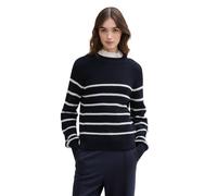 TOM TAILOR Denim Damen Strickpullover mit leichten Ballonärmeln, 36394 - Placed Navy White Stripe, M