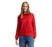 Strickpullover TOM TAILOR DENIM, Damen, Gr. S, rot with hearts, Strick, Obermaterial: 79% Polyacryl, 18% Polyester, 3% Elasthan, bestickt, relaxed fit normal, Rundhals, Rippbündchen, Pullover Strickpu
