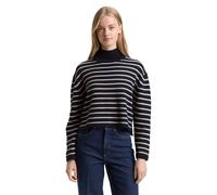 Strickpullover TOM TAILOR DENIM, Damen, Gr. XL, navy cloud grau stripe, Strick, Obermaterial: 60% Baumwolle, 40% Polyacryl, gestreift, normal taillenlang, Rundhals, Flachstrickbündchen, Pullover Stric