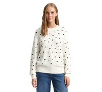 Strickpullover TOM TAILOR DENIM, Damen, Gr. XL, weiß schwarz dots and hearts, Strick, Obermaterial: 79% Polyacryl, 18% Polyester, 3% Elasthan, bestickt, relaxed fit normal, Rundhals, Rippbündchen, Pul