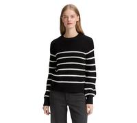 Strickpullover TOM TAILOR DENIM, Damen, Gr. XS (34), placed schwarz, weiß stripe, Strick, Obermaterial: 50% Baumwolle, 50% Polyacryl, modisch, regular fit taillenbedeckt, Rundhals, Langarm Bündchen, P