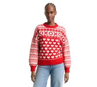 Strickpullover TOM TAILOR DENIM, Damen, Gr. XXL, rot weiß, Strick, Obermaterial: 62% Polyacryl, 25% Polyester, 10% Baumwolle, 3% Elasthan, bedruckt, bequem hüftbedeckend, Rundhals, Flachstrickbündchen