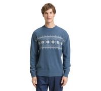 Strickpullover TOM TAILOR DENIM, Herren, Gr. XL, dusyt denim blau, Strick, Obermaterial: 60% Baumwolle, 40% Polyacryl, bedruckt, normal normal, Rundhals, Flachstrickbündchen, Pullover Strickpullover (