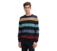 Strickpullover TOM TAILOR, Herren, Gr. XXL, bunt (navy multicolor stripe), Strick, Obermaterial: 100% Baumwolle, gestreift, normal hüftbedeckend, Pullover Strickpullover, mit Blockstreifen (63770151-X
