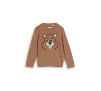 Strickpullover TOM TAILOR, Jungen, Gr. 116/122, braun (smoked wood), Strick, Obermaterial: 100% Baumwolle, bedruckt, regular fit hüftbedeckend, Rundhals, Bündchen, Pullover Strickpullover, mit Biber-M