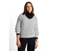 Strickpullover TOM TAILOR "Loose", Damen, Gr. 3XL, light grau knit structure, Strick, Obermaterial: 49% Polyester, 43% Baumwolle, 8% Polyamid, meliert, normal hüftbedeckend, V-Ausschnitt, abgesteppte