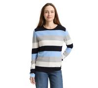Strickpullover TOM TAILOR "Otto", Damen, Gr. L, fjord blau, Strick, Obermaterial: 60% Baumwolle, 40% Viskose, gestreift, regular fit normal, Rundhals, Rollkante, Pullover Strickpullover, mit Viskose (