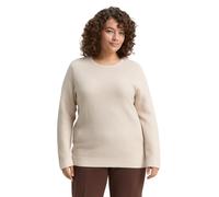 Strickpullover TOM TAILOR PLUS, Damen, Gr. 46, sand stone beige, Strick, Obermaterial: 100% Baumwolle, unifarben, normal hüftbedeckend, Rundhals, breiter Bund, Pullover, mit Struktur-Muster (63398020-