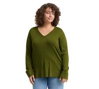 Strickpullover TOM TAILOR PLUS, Damen, Gr. 50, grün (deep ivy grün), Strick, Obermaterial: 85% Viskose, 15% Polyamid, unifarben, loose fit taillenbedeckt, V-Ausschnitt, Rippbündchen, Pullover Strickpu