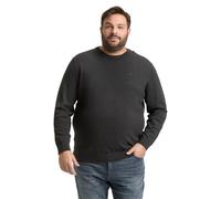 Strickpullover TOM TAILOR PLUS, Herren, Gr. 5XL, grau (schwarz grau melange), Strick, Obermaterial: 100% Baumwolle, meliert, unifarben, normal hüftbedeckend, Rundhals, Bündchen, Pullover Strickpullove
