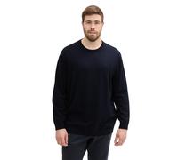 Strickpullover TOM TAILOR PLUS, Herren, Gr. XXL, schwarz (knitted navy melange), Strick, Obermaterial: 100% Baumwolle, meliert, unifarben, normal hüftbedeckend, Rundhals, Bündchen, Pullover Strickpull